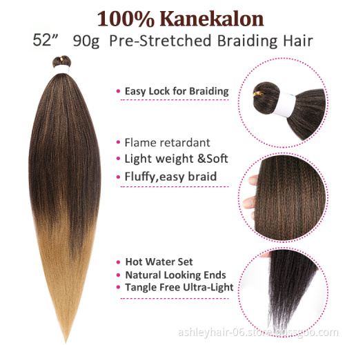 100% kanekalon braid custom package 52" 90g synthetic pre stretched braiding hair odm extension kids synthetic kanekalon